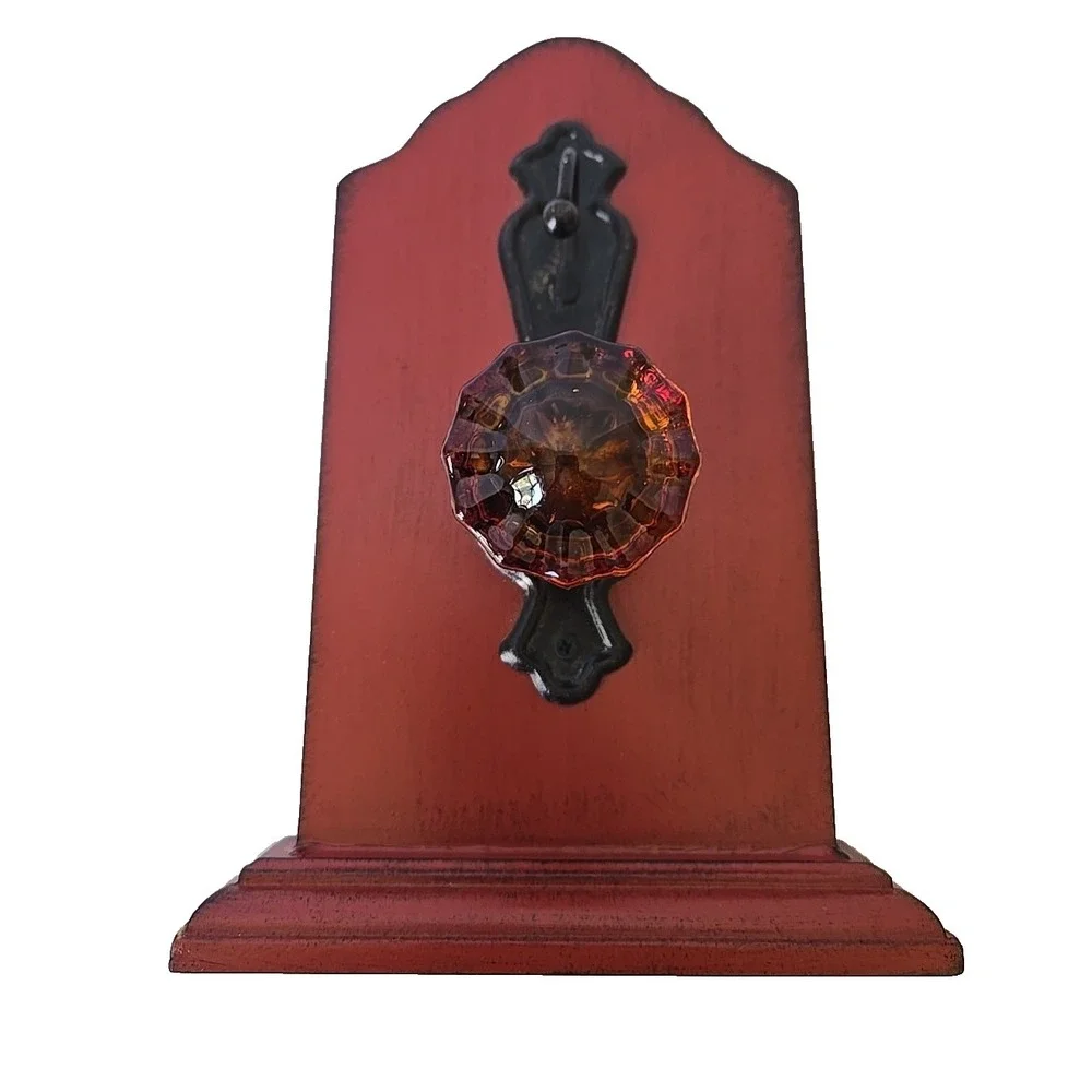Vintage Wall Hook Rack Red Iron Door Knob Wood Coat Hat Hanger Rustic Farmhouse